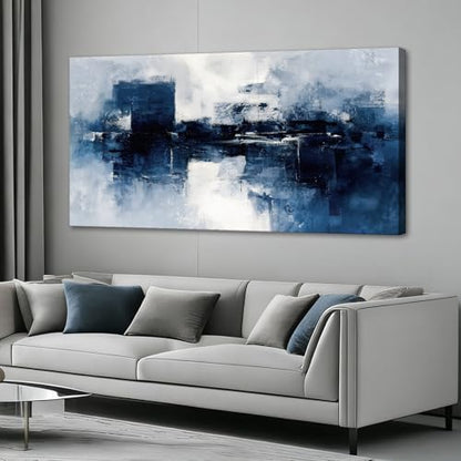 LKY ART Abstract Blue and White Canvas Wall Art, Large Painting Print - color: Light blue, size: 40"L x 20"W