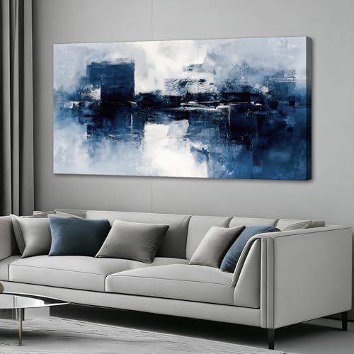 LKY ART Abstract Blue and White Canvas Wall Art, Large Painting Print - color: Light blue, size: 40"L x 20"W