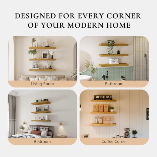 36" Extra Deep Floating Shelves, Set of 3, Natural Wood - color: Natural, size: 3T36IN