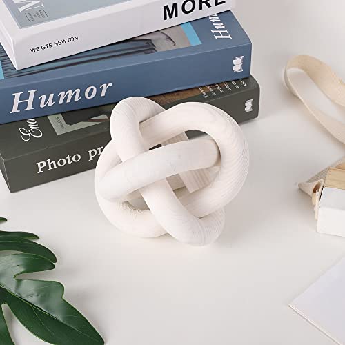 Jlong Wood Knot Decor Chain Link Modern Farmhouse Boho Coffee Table Accent - color: White