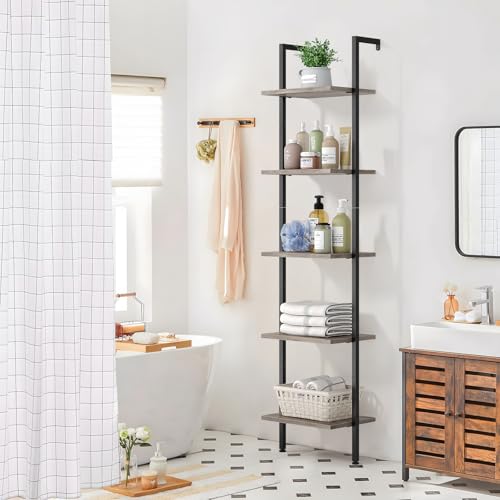 ELYKEN Ladder Shelf, 5-Tier Wood Wall Mounted Ladder Bookshelf - color: Gerige