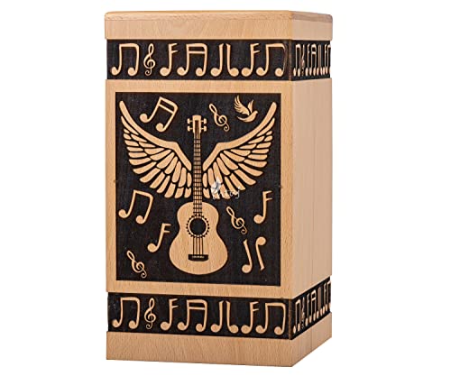Guitar Wings Wood Keepsake Urn for Human Ashes, 20 Cu in, Beechwood - color: Beechwood, size: Keepsake (20 Cu In, Share of Ashes)
