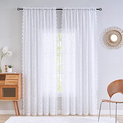 ALIGOGO White Lace Curtains 96 Inches Long, Farmhouse Style 2 Panels - color: White 1, size: 52"W x 96"L (Pack of 2)