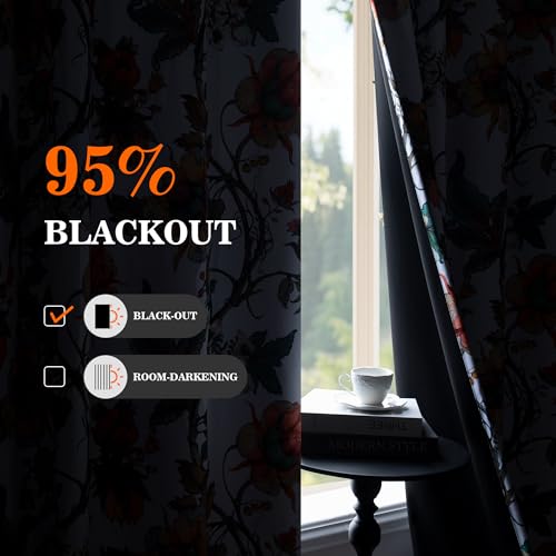 MYSKY HOME 95% Blackout Floral Curtains & Drapes 84 inches Long for Living Room Bedroom Botanical Thermal Insulated Light Blocking Grommet Country Window Panels, 2 Pcs, Greyish White, 52" Wide - color: Greyish White, size: 52"W x 84"L (Pack of 2)