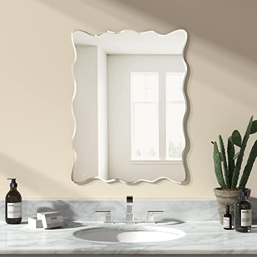 KOHROS 18x24 Inch Frameless Wavy Bathroom Vanity Mirror for Over Sink - color: Wavy, size: 18"L x 24"W