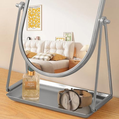 Small Vanity Makeup Mirror Desk Mirror with Storage Tray Silver - color: Oval-silver