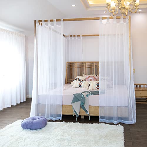 Linentalks Sheer Canopy Bed Curtains for King, Queen, Full and Twin Bed, 4 Corner Bed Canopies & Drapes, Four Poster Bed Canopy Curtains Beds, Sheer Curtains for Canopy Bed Drapes, White - color: White