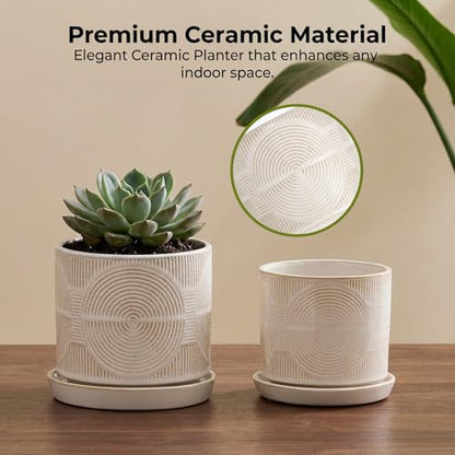 Ceramic Plant Pots, Modern Flower Pots, 4.5+5.5 Inch Small Plant Pots - color: White
