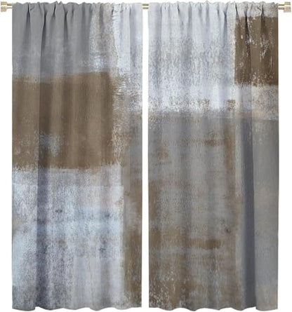 Rustic Curtains Tan Brown Grey Abstract Pattern Blackout Print Rod Pocket Window Drapes for Bedroom Living Room 42x45in - color: Rustic-8, size: 21"W x 45"L (Pack of 2)