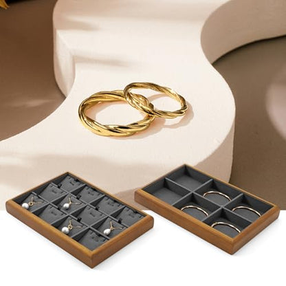 Oirlv Wood Jewelry Tray 6-Compartment Dark Grey - color: Grey, size: 6 grid