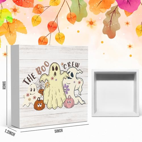 Cute Halloween Ghost Decor Halloween Gifts for Women Men The Boo Crew Halloween Ghost Pumpkin Table Shelf Decorations Sign for Farmhouse Home Office Living Room Bedroom 5 x 5 Inches (Tub 2110) - color: Crew