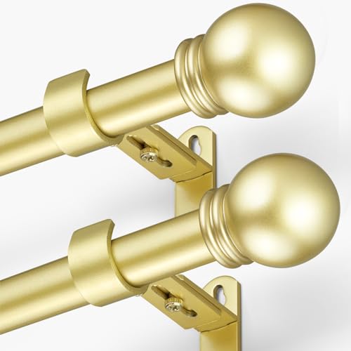 Curtain Rods for Windows 16-48", 1 In Gold Curtain Rod, 2 Pack - color: Warm Gold, size: 48" - 1'' rod - 2 Pack