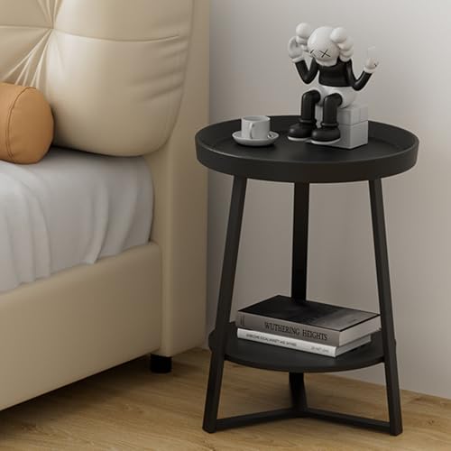 Gadroad Round End Table with Storage Shelf, Black - color: Black, size: 15.7"D x 15.7"W x 23"H (no Charging Station)