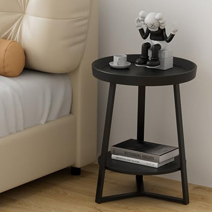 Gadroad Round End Table with Storage Shelf, Black - color: Black, size: 15.7"D x 15.7"W x 23"H (no Charging Station)
