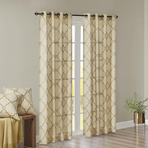 Madison Park Fretwork Print Window Curtain 1 Panel, 50x84 Beige/Gold - color: Beige/Gold, size: 50"W x 84"L (Pack of 1)