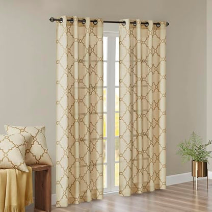 Madison Park Fretwork Print Window Curtain 1 Panel, 50x84 Beige/Gold - color: Beige/Gold, size: 50"W x 84"L (Pack of 1)