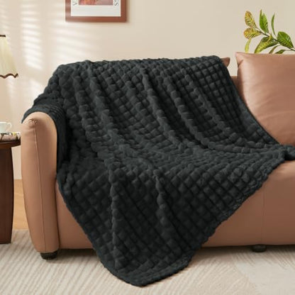 BEDELITE Charcoal Grey 3D Checked Fleece Twin Blanket for Couch, 60x80 Inch - color: Charcoal Grey, size: Twin(60"x80")