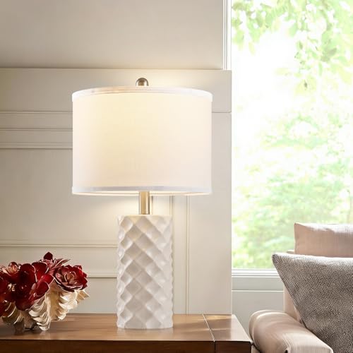 Star Diamond Ceramic Table Lamps Set of 2 - Beige Nightstand Lamps 23" - color: Gentle Beige
