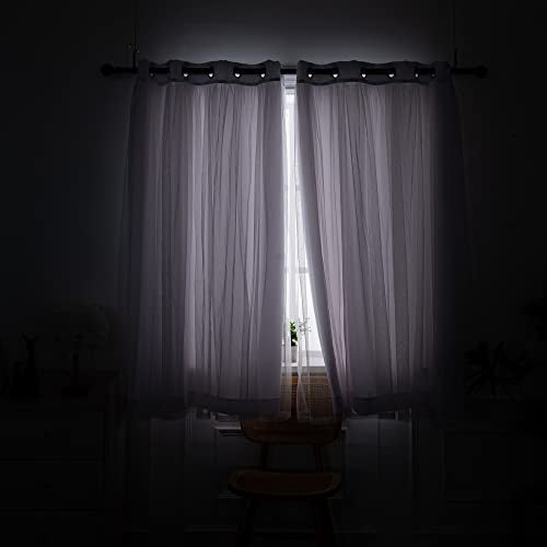 INLINAS Blackout Curtains with Sheer Overlay, Greyish White, 52x63 Inches - color: Greyish White, size: 52"W x 63"L (Pack of 2)