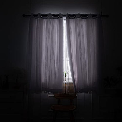 INLINAS Blackout Curtains with Sheer Overlay, Greyish White, 52x63 Inches - color: Greyish White, size: 52"W x 63"L (Pack of 2)