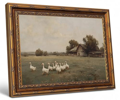 RhkArt Vintage Farmhouse Wall Art Goose Country Landscape Canvas Print,