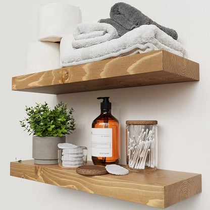 Natural Wood Floating Shelves for Wall 20 Inch Oak, Wooden Bathroom Shelf - color: Gold Oak, size: 20 Inch