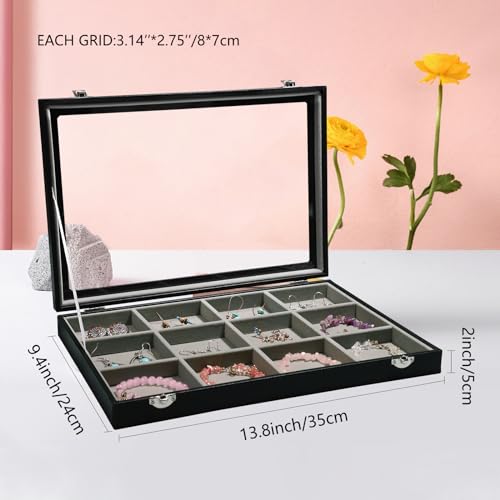 Stratalife 12 Grid Bracelet Jewelry Box, Bangle Holder Organizer with Lid - color: Gray-Black, size: 12 Grid