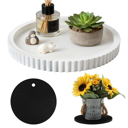 Round Decorative Tray for Coffee Table, 11 Inch White Tabletop Display Tray