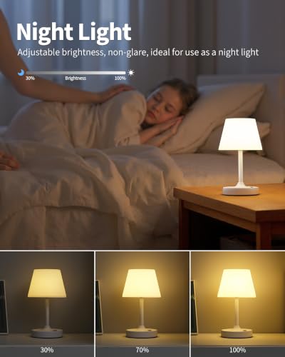 PUSU Cordless LED White Small Table Lamp, Waterproof Shower Desk lamp - color: Matte White (Metal + PE Plastic)