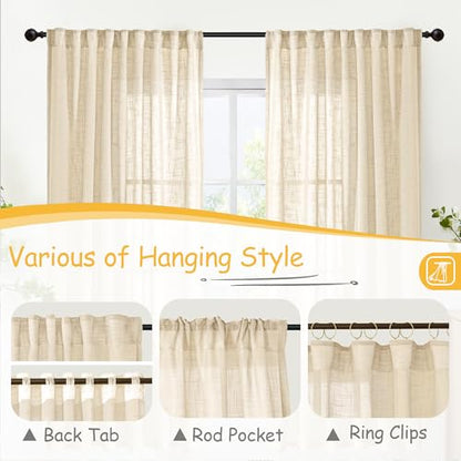 YoungsTex Tan Linen 세미 시어 커튼 86.4 x 101.6cm(34 x 40인치) - color: Buralp Natural, size: 34"W x 40"L (Pack of 2)