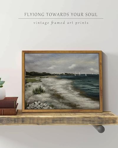 SHENIFY Vintage Landscape Seascape Framed Canvas Wall Art Seaside Coastal Scenery Classic Hallway Kitchen Office Decor - 8x10in Natural Framed - color: Blue Coastal, size: 10"L x 8"W