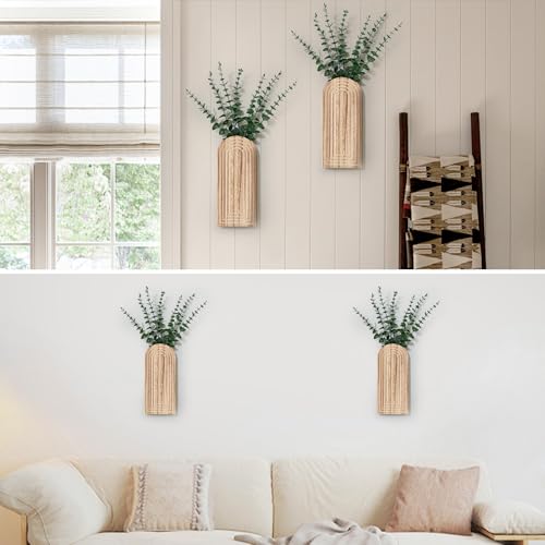 Handmade Wooden Wall Vases Set of 2 for Plants - color: Natural Wood