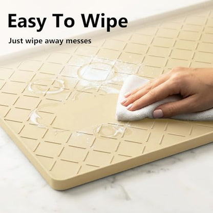 Mateeylife Under Sink Mat Kitchen Waterproof, Silicone Sink Tray 22"X31" - color: Khaki, size: 22''W x 31''L