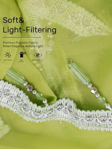 Molaxhome Swag Curtain Scalloped Curtain Valance Drape Sheer Lace Panel 1pc - color: Green