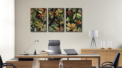 Large Framed Tropical Botanical Wall Art, Jungle Leaf Green, 16"x24"x3 - color: green, size: 16" X 24" X 3pcs Framed