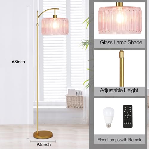QIYIZM Pink Floor Lamp for Living Room,Bedroom,Gold Dimmable Standing Lamp with Remote,Mid Century Modern Brass Tall Lamp Boho Floor Lamps Arc Stained Glass Flower Floor Light Lamp Girls kids Bohemian - size: Floor Lamp--10