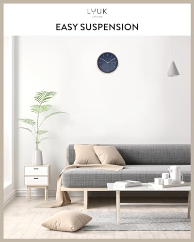 LUUK LIFESTYLE Modern Silent Quartz Wall Clock, 10in, Dark Blue & Gold | Royal color, Non-ticking, Analog, Easy-to-read display, Battery operated, Simple & Elegant, Housewarming gift - color: Dark Blue, 10"