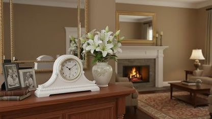 Mantel Clocks, Battery Operated, Silent Wood Table Clock with Westminster Chimes On The Hour, Solid Wooden Shelf Chiming Mantle Clock, 9" x 16" x 3" (White - Arabic Numerals) - color: White