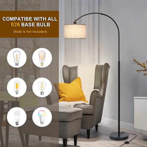 Seaside village Arc Floor Lamps for Living Room, Modern Standing Lamp with Adjustable Hanging Drum Shade, Tall Pole Lamp with Foot Switch, Over Couch Arched Reading Light for Bedroom, Office (Black) - color: Black