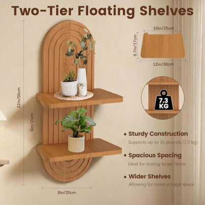 22x11.8Inch Boho Wall Decor, Mid Century Modern Wood Wall Shelf,Light Brown - color: Light Brown