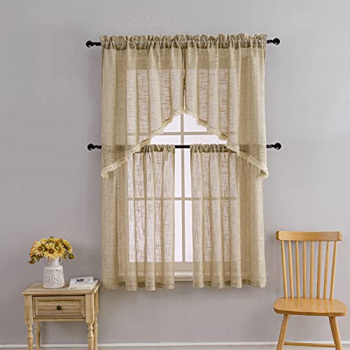 Beda Home Tassel Linen Textured Swag Curtain Valance, Taupe, 36 x 36 in - color: Taupe, size: 36"W x 36"L (Pack of 2)
