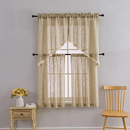 Beda Home Tassel Linen Textured Swag Curtain Valance, Taupe, 36 x 36 in - color: Taupe, size: 36"W x 36"L (Pack of 2)