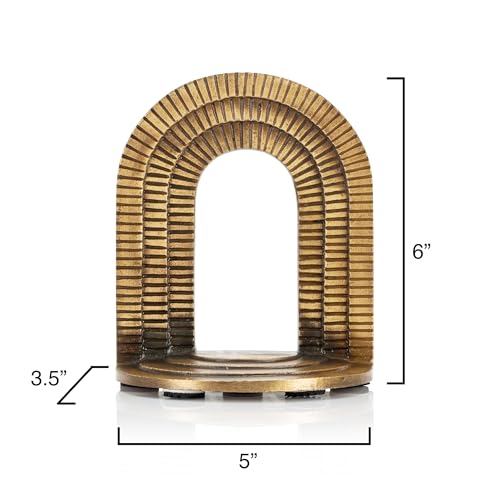 CRAFTSMAN ROAD Cast Iron Brick Arch Bookends Set, Antique Brass Book Ends, 2 Decorative Book Holders for Shelves or Bookcase, Stylish Brass, Non-Skid Anti-Slip Heavy Duty, Home Décor Gift