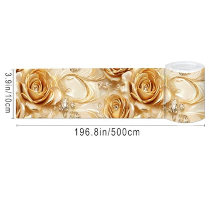 IVN Wallpaper Border Peel and Stick Wall Golden Rose Jewel 4x196 Inch - color: Golden Rose Jewel
