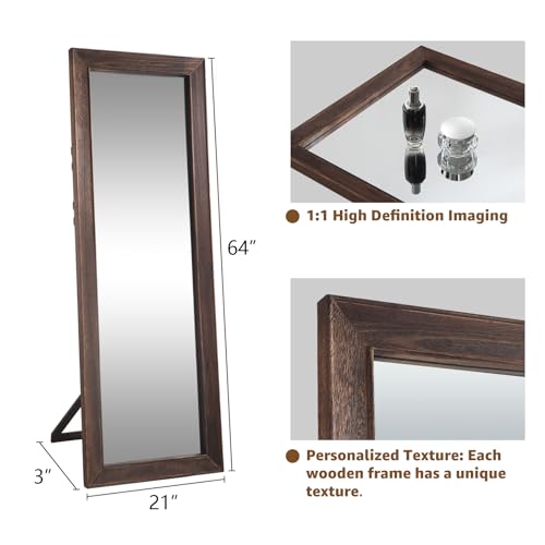 MELOMOIR Rustic Solid Wood Full Length Mirror, 64"x21", Charcoal Brown - color: Charcoal-grilled Brown, size: 64"L x 21"W