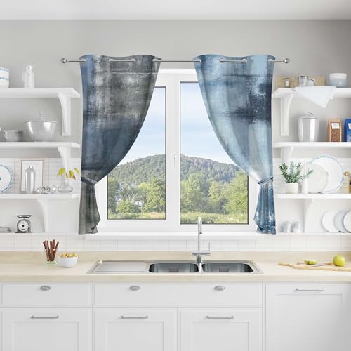Asuexpect Dusty Blue Abstract Curtains for Kitchen, 26W x 36L, 2 Panels - color: Blue Grey, size: 26"W x 36"L (Pack of 2)