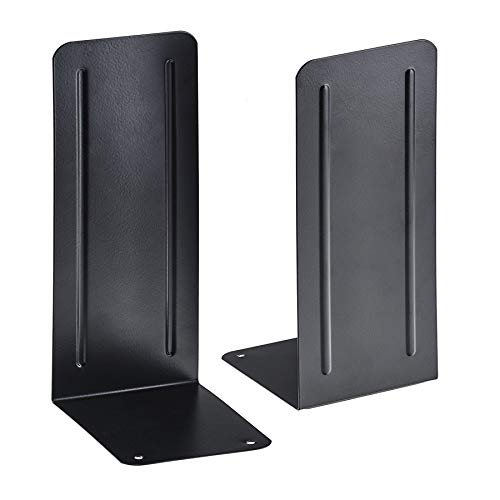 Acrimet Bookends for Shelves, Heavy Duty Steel Metal Book Ends, Non-Skid Book Stopper, Book Storage Holder for Home, Library, Jumbo Large Size 9" H x 4" W x 4 1/2" D, (Black) (1 Pair / 2 Pieces)
