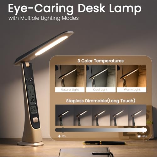 WILIT Rechargeable Lamps Cordless Table Lamp, Foldable Portable Desk Lamp, Battery Operated Lights with Stepless Brightness&Time Display for Home Office, Book Lights, Desk Accesories, Tea White - style: Classic-Tea White