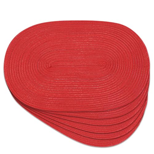 Placemats Set of 6, Woven Oval Braided Dining Table Mats(Red Shine) - color: Red Shine, size: 6 pcs
