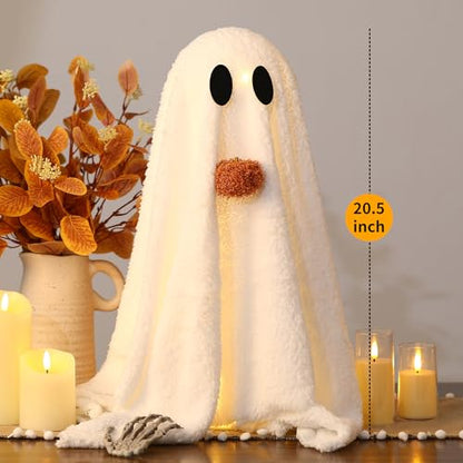 Halloween Decorations-2 Pack Light-Up Sherpa Ghosts with Pumpkin